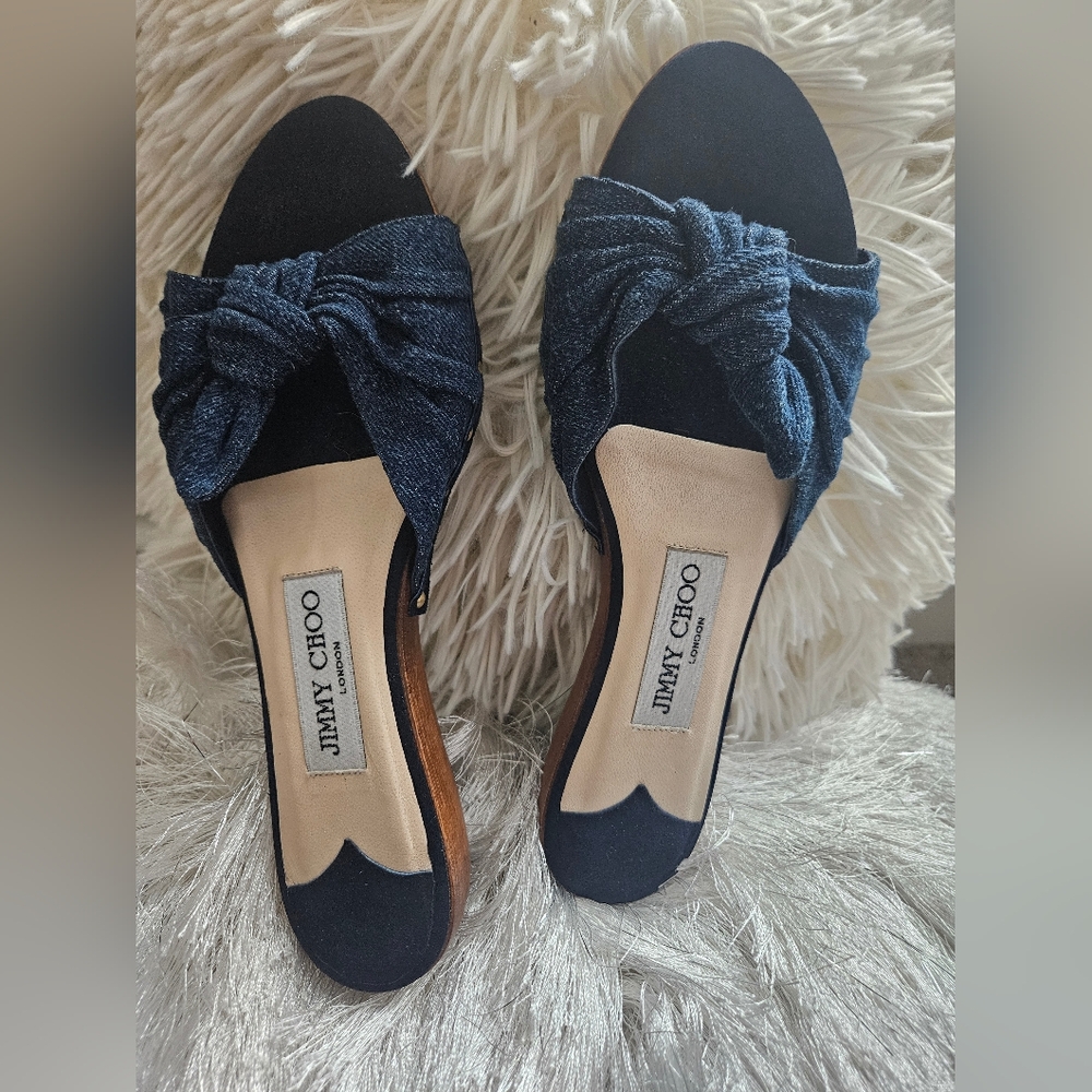 Beautiful never worn women denim/suede slip on sandals authentic jimmy choo